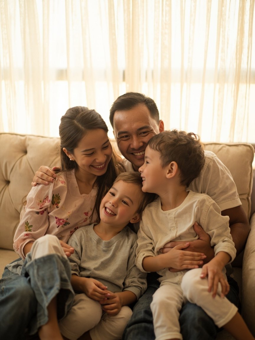 Happy family protected by term life insurance